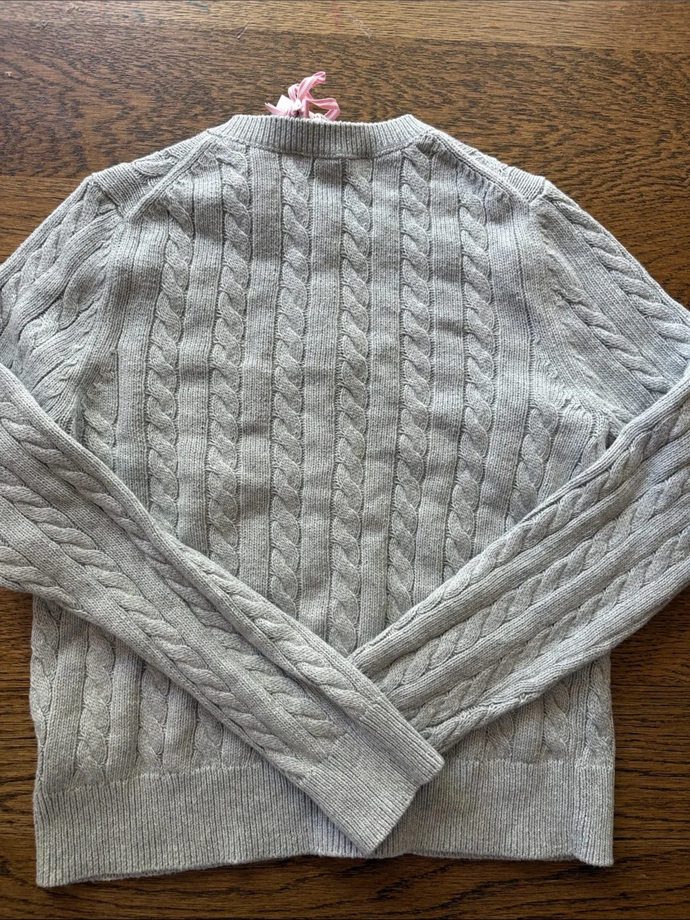 Vineyard Vines Girls L Light Gray Cotton Cashmere Cable-Knit Crewneck Cardigan